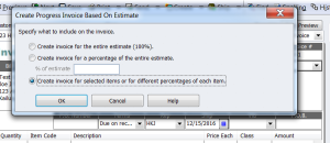 create progress invoice based on estimate