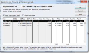 specify inv. amts. for items on estimate